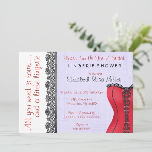 Vrijgezellenfeest voor zwarte en rode corset linge kaart (Staand voorkant)