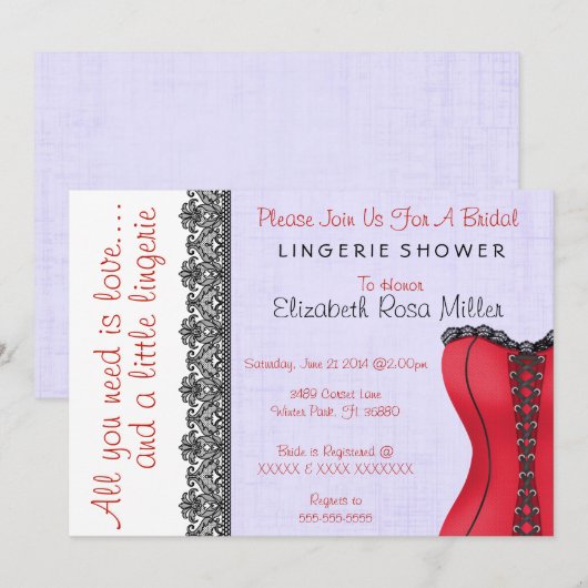 Vrijgezellenfeest voor zwarte en rode corset linge kaart (Voorkant / Achterkant)