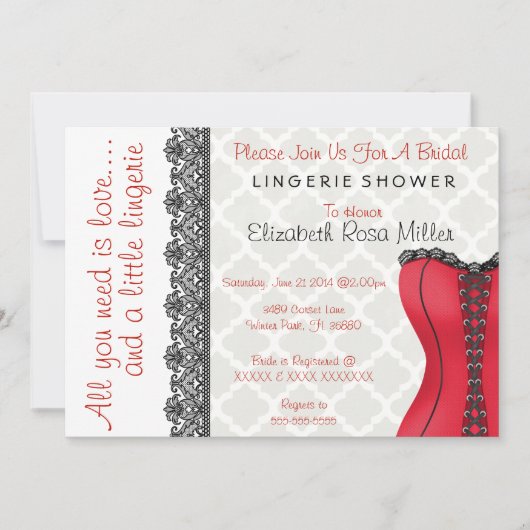 Vrijgezellenfeest voor zwarte en rode corset linge kaart (Voorkant)