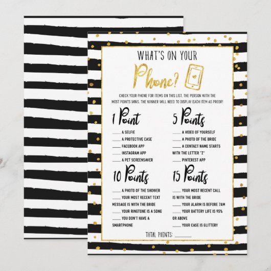 vrijgezellenfeest Wat zit er in je telefoonspel? Kaart (Voorkant / Achterkant)