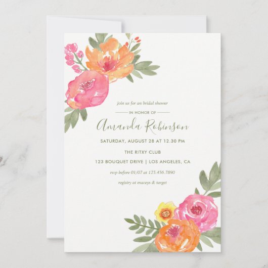 Vrijgezellenfeest waterverf bloemen uitnodiging (Voorkant)