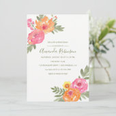 Vrijgezellenfeest waterverf bloemen uitnodiging (Staand voorkant)