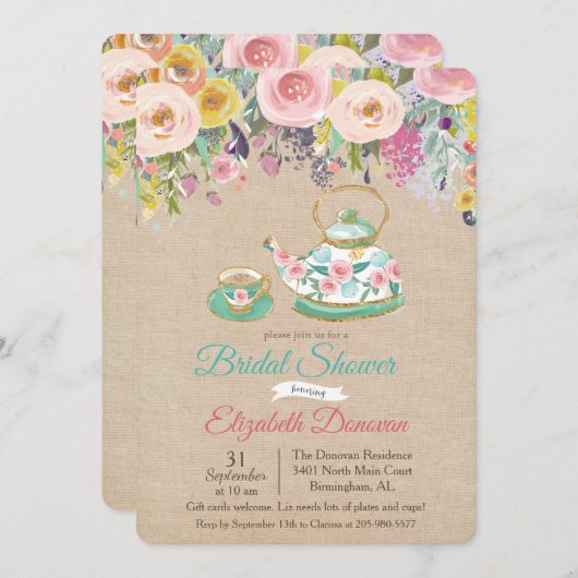 Vrijgezellenfeest Waterverf Bloemenuitnodiging Kaart (Voorkant / Achterkant)