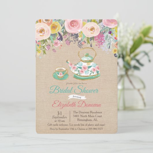 Vrijgezellenfeest Waterverf Bloemenuitnodiging Kaart (Staand voorkant)