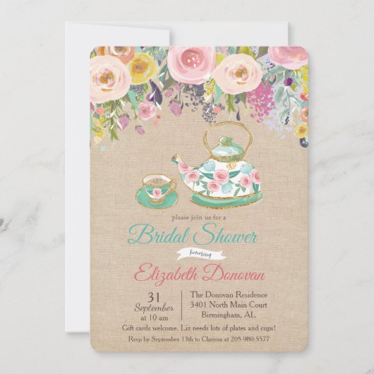 Vrijgezellenfeest Waterverf Bloemenuitnodiging Kaart (Voorkant)