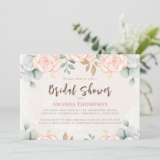 Vrijgezellenfeest Waterverf Blush roze Floral Kaart (Staand voorkant)