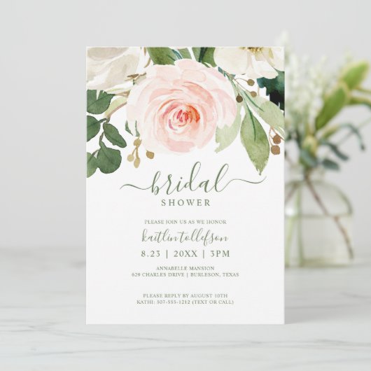 Vrijgezellenfeest Waterverf Boeket Blush Roze Kaart (Staand voorkant)