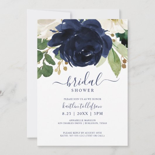 Vrijgezellenfeest Waterverf Boeket Navy Blauw Kaart (Voorkant)