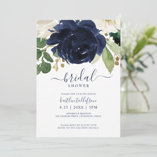 Vrijgezellenfeest Waterverf Boeket Navy Blauw Kaart (Staand voorkant)