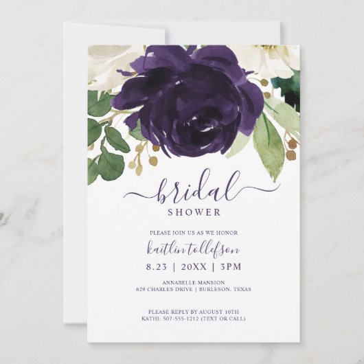 Vrijgezellenfeest Waterverf Boeket Plum Paarse Kaart (Voorkant)