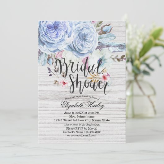 Vrijgezellenfeest Waterverf Boho Floral Feathers W Kaart (Staand voorkant)