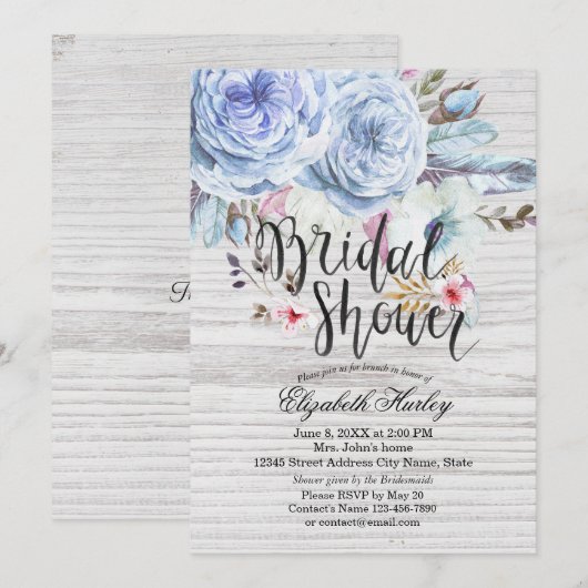 Vrijgezellenfeest Waterverf Boho Floral Feathers W Kaart (Voorkant / Achterkant)