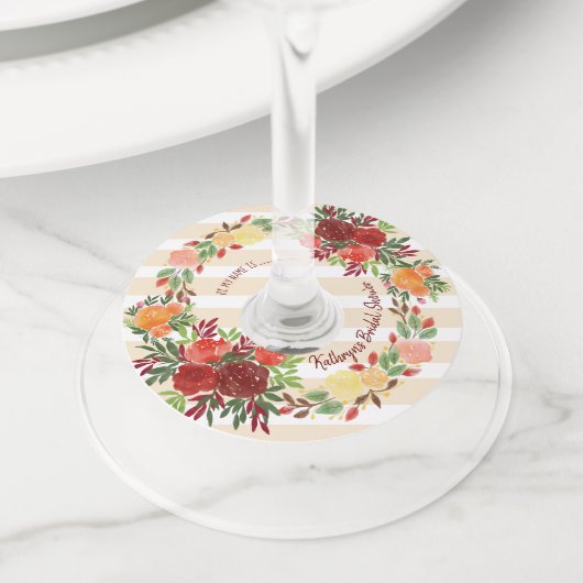 Vrijgezellenfeest Waterverf Bruiloft Rozen Krans Wijnglaslabel (Dichtbij)