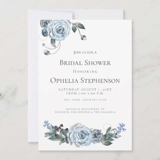 Vrijgezellenfeest | Waterverf Dusty Blue Floral Aankondiging (Voorkant)