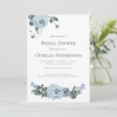 Vrijgezellenfeest | Waterverf Dusty Blue Floral Aankondiging (Staand voorkant)