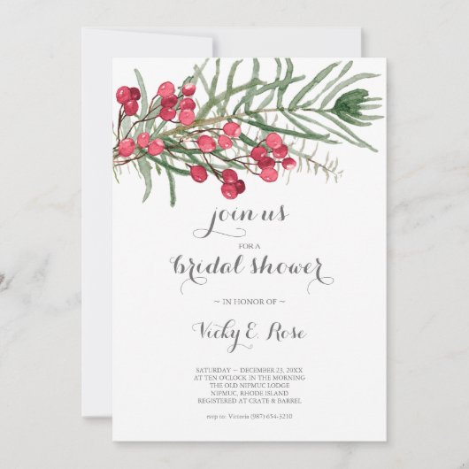 Vrijgezellenfeest Waterverf Evergreen en Red Berri Kaart (Voorkant)
