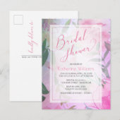 Vrijgezellenfeest Waterverf Floral Pink Paars Peon Uitnodiging Briefkaart (Voorkant / Achterkant)