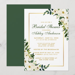 Vrijgezellenfeest Waterverf Green Floral Gold Invi Kaart