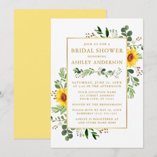 Vrijgezellenfeest Waterverf Greenery Sunflower Gol Kaart (Voorkant / Achterkant)