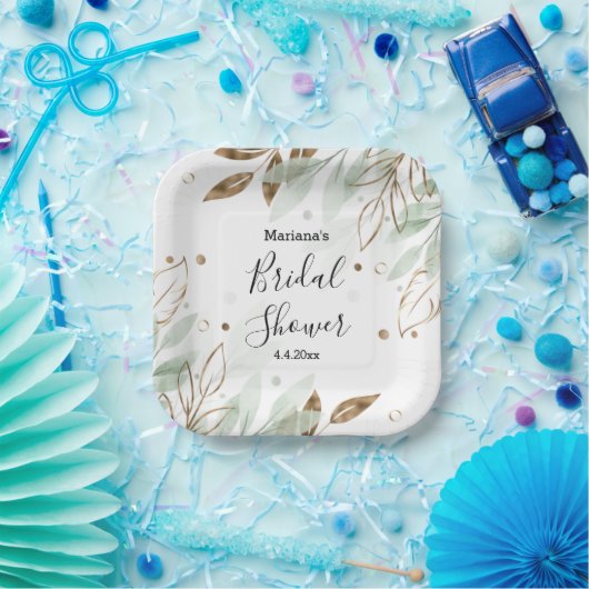 vrijgezellenfeest waterverf groen goud botanische  papieren bordje (Feest)