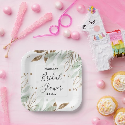 vrijgezellenfeest waterverf groen goud botanische  papieren bordje (Feest)