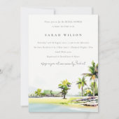 Vrijgezellenfeest Waterverf kustpalm uitnodigen Bedankkaart (Voorkant)
