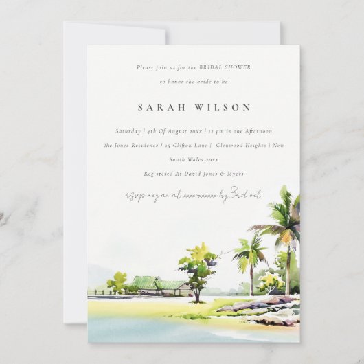 Vrijgezellenfeest Waterverf kustpalm uitnodigen Bedankkaart (Voorkant)