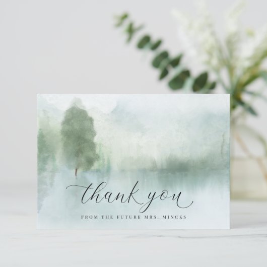 Vrijgezellenfeest waterverf Lake Trees Bedankkaart (Staand voorkant)