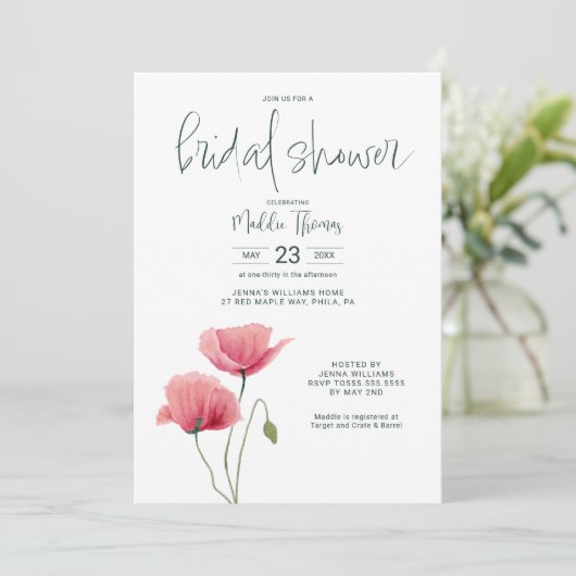 VRIJGEZELLENFEEST | Waterverf papaver Kaart (Staand voorkant)