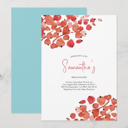 Vrijgezellenfeest Waterverf Rode Berries Holiday P Kaart (Voorkant / Achterkant)