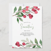 Vrijgezellenfeest Waterverf Rode Berries Holiday P Kaart (Voorkant)