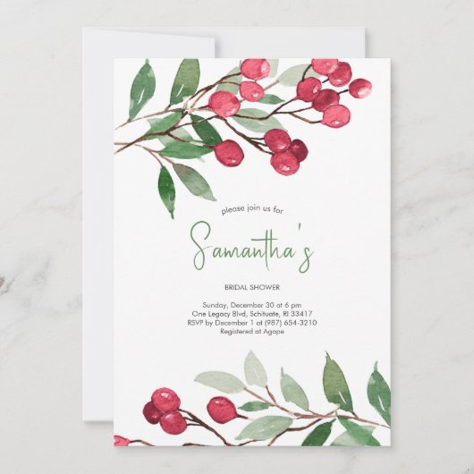 Vrijgezellenfeest Waterverf Rode Berries Holiday P Kaart (Voorkant)