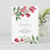 Vrijgezellenfeest Waterverf Rode Berries Holiday P Kaart (Staand voorkant)