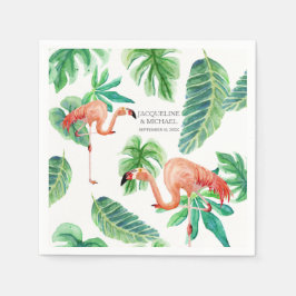 Vrijgezellenfeest Waterverf Roze Flamingo Leaf Servet