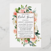 Vrijgezellenfeest Waterverf Roze Floral Roos Gold Folie Uitnodiging (Voorkant)