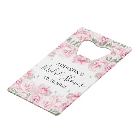 Vrijgezellenfeest Waterverf Rozen Creditkaart Flessenopener (Voorkant Gekanteld)