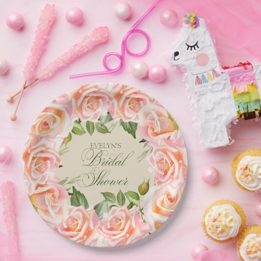 Vrijgezellenfeest Waterverf Rozen Papieren Bordje (Feest)