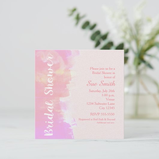 VRIJGEZELLENFEEST Waterverf Tropisch Roze Invitati Kaart (Staand voorkant)