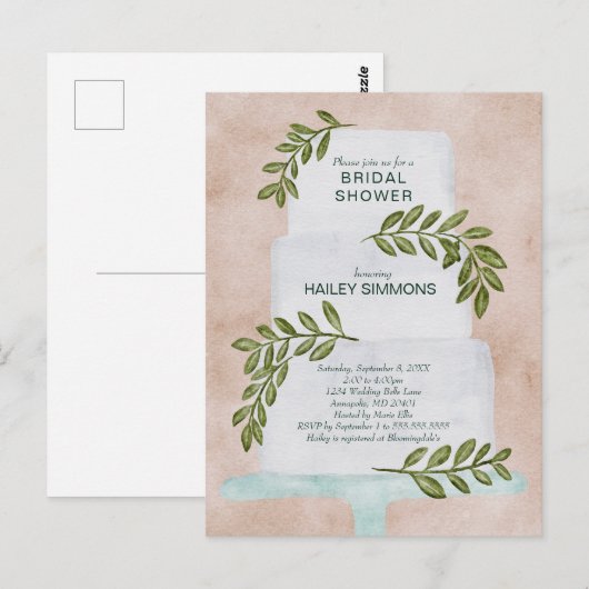 Vrijgezellenfeest Waterverf Wedding Cake Briefkaart (Voorkant / Achterkant)