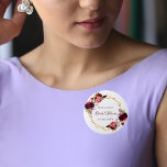Vrijgezellenfeest waterverkleurde bloemkolen grof  ronde button 5,7 cm<br><div class="desc">Een trendy Bohemian boho-stijl knop voor een vrijgezellenfeest. Verkleurd met waterkleurige rozen in de Bourgogne en roze. Elegant witte achtergrond. Een vals goud geometrisch lijst. Sjablonen voor de naam van de bruid en een datum. Met de tekst: Vrijgezellenfeest dat met een handgeschreven stijlmanuscript wordt geschreven. Burgundy gekleurde letters. Het is...</div>