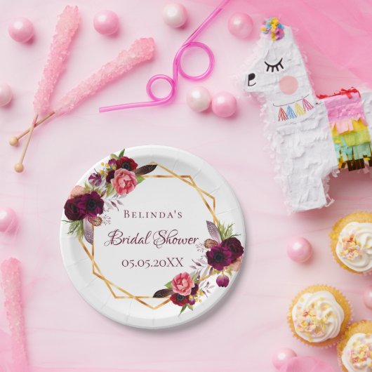 Vrijgezellenfeest waterverkleurde floralen bogundy papieren bordje (Feest)