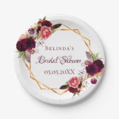 Vrijgezellenfeest waterverkleurde floralen bogundy papieren bordje (Voorkant)