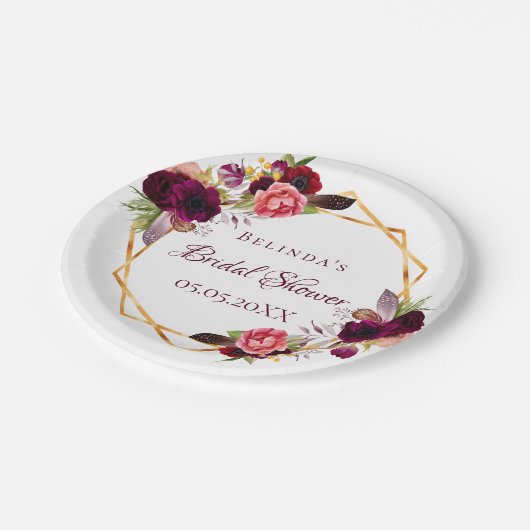 Vrijgezellenfeest waterverkleurde floralen bogundy papieren bordje (Gekanteld)