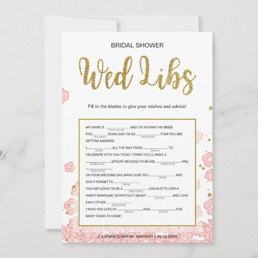 vrijgezellenfeest Wed Libs Card | Goud en roze Kaart (Voorkant)