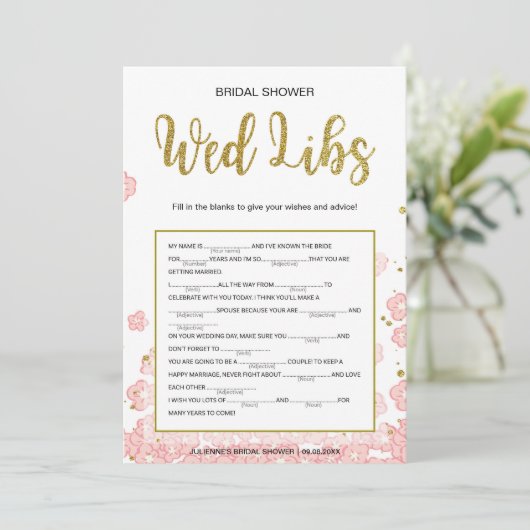 vrijgezellenfeest Wed Libs Card | Goud en roze Kaart (Staand voorkant)