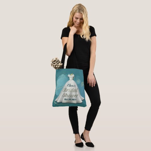 Vrijgezellenfeest Weddenschap Deep Blauwgroen Glit Tote Bag (Op model)