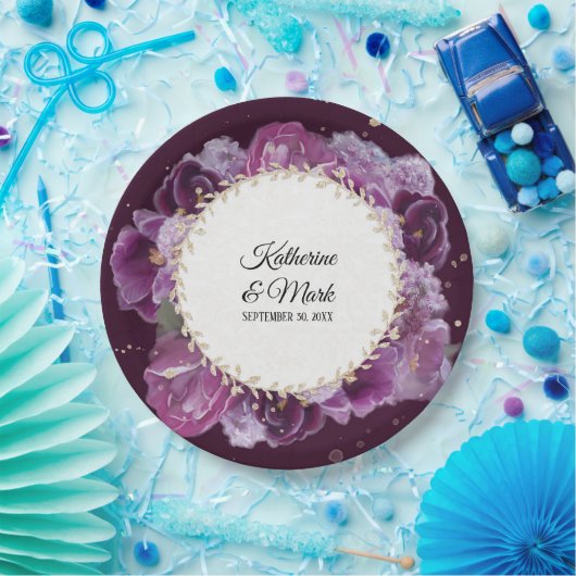 Vrijgezellenfeest Weddenschap Violet Paars Floral  Papieren Bordje (Feest)