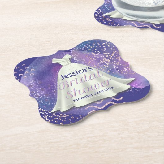 Vrijgezellenfeest Wedding Gown Paars en Roos Gold  Kartonnen Onderzetters (Gekanteld)