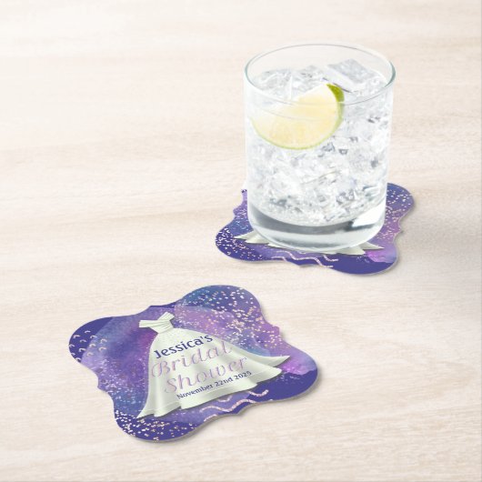 Vrijgezellenfeest Wedding Gown Paars en Roos Gold  Kartonnen Onderzetters (Insitu)