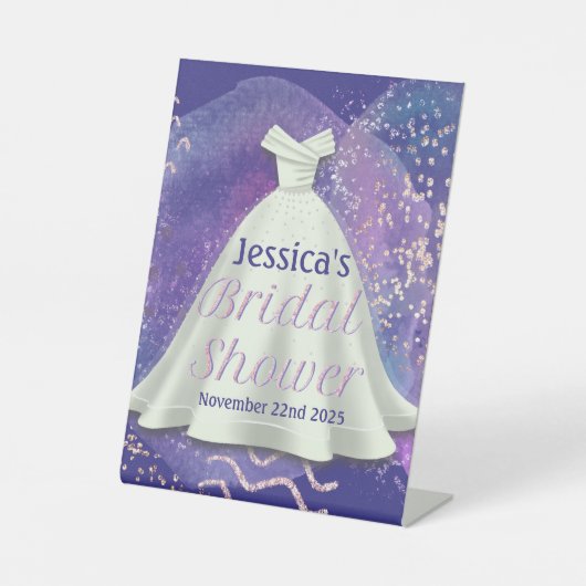 Vrijgezellenfeest Wedding Gown Paars en Roos Gold  Reclamebord Met Voetstuk (Voorkant)